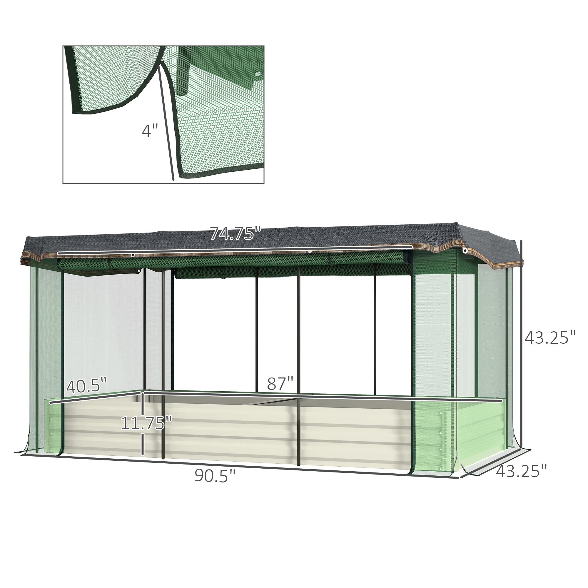 Galvanized Steel Planter Box with Crop Cage and Shade Cloth, Raised Garden Bed for Flowers, Veggies and Herbs, Beige