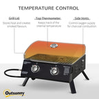21.75" Charcoal BBQ, Portable Grill with 2 Burners, Heat-Resistant Handle, Folding Legs, Removable Ashtray, Thermometer, Carbon Steel, for Outdoor Cooking, Camping, Black
