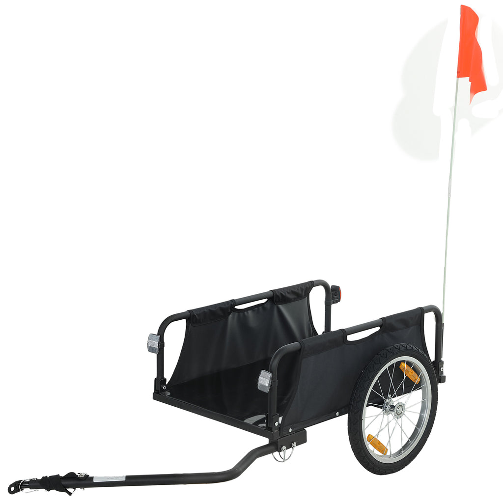 Bike Cargo Trailer, Bicycle Trailer Wagon Cart with Quick Release 16" Pneumatic Wheels, Aluminum Rims, Red Flag, Black