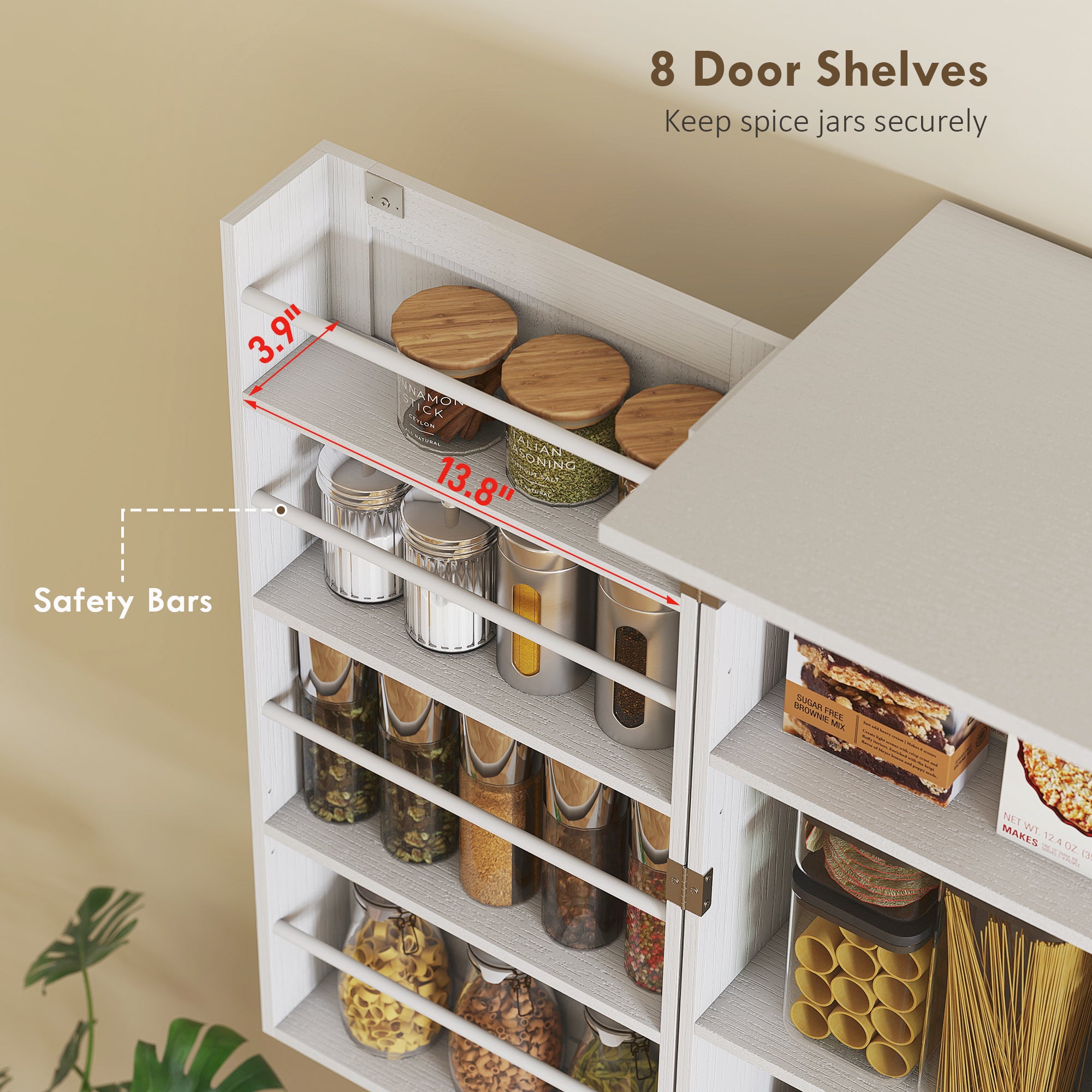 Farmhouse Kitchen Pantry, 72" Tall Pantry Cabinet with 4 Barn Doors, 4 Adjustable Shelves and 8 Door Shelves, White