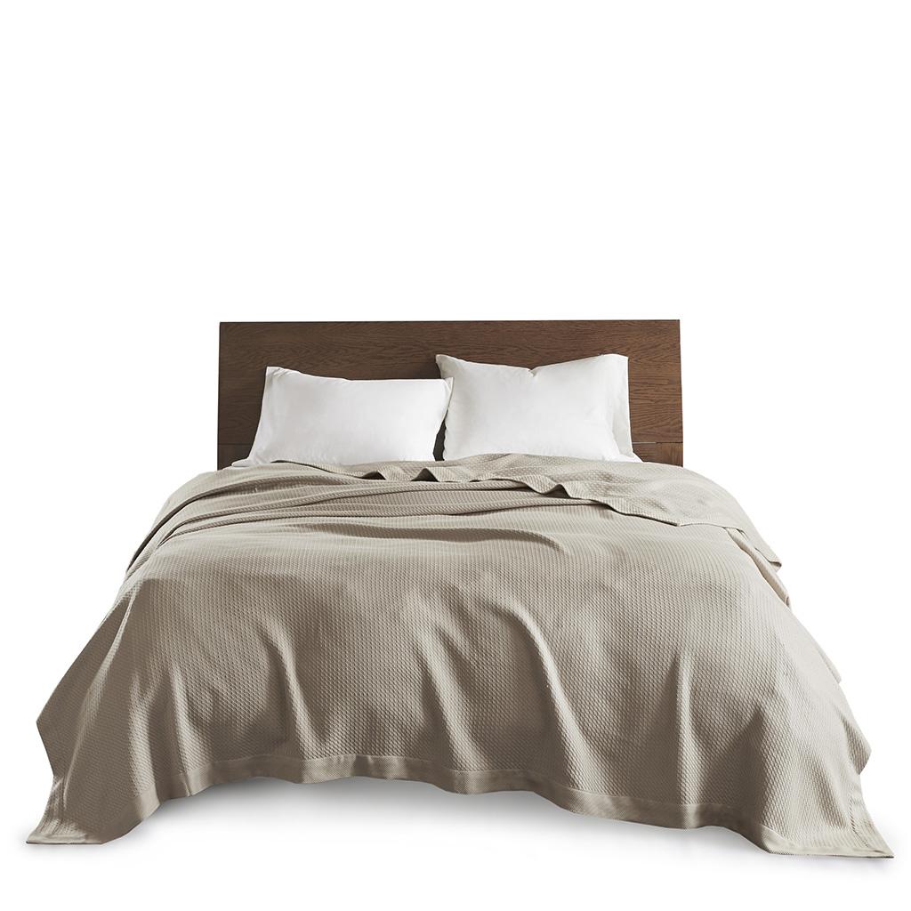 Machine Washable Egyptian Cotton Blanket with Breathable Weave, OEKO-TEX Certified, Ideal for Any Bedroom, 90" L x 66" W x 0.25" H, Khaki