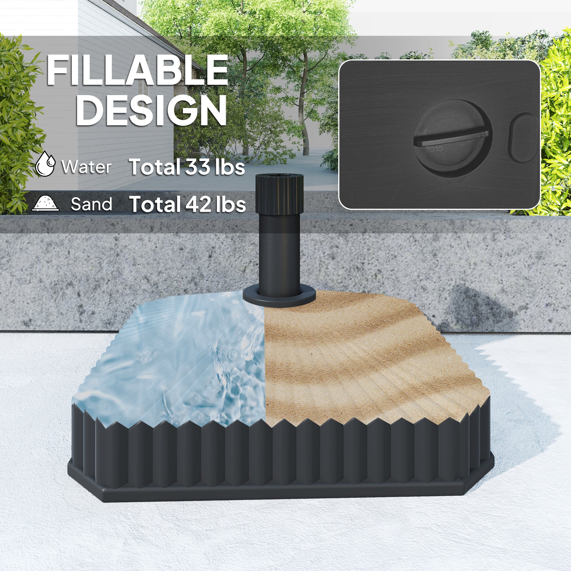 Square Patio Umbrella Base Holder, Heavy Duty Outdoor Umbrella Stand Base, Filled Up to 42lbs with Sand or 33lbs with Water for Garden, Poolside, Black