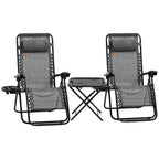 Zero Gravity Chair Set with Side Table, Folding Reclining Chair with Cupholders & Pillows, Adjustable Lounge Chairs for Pool, Backyard, Lawn, Beach, Gray