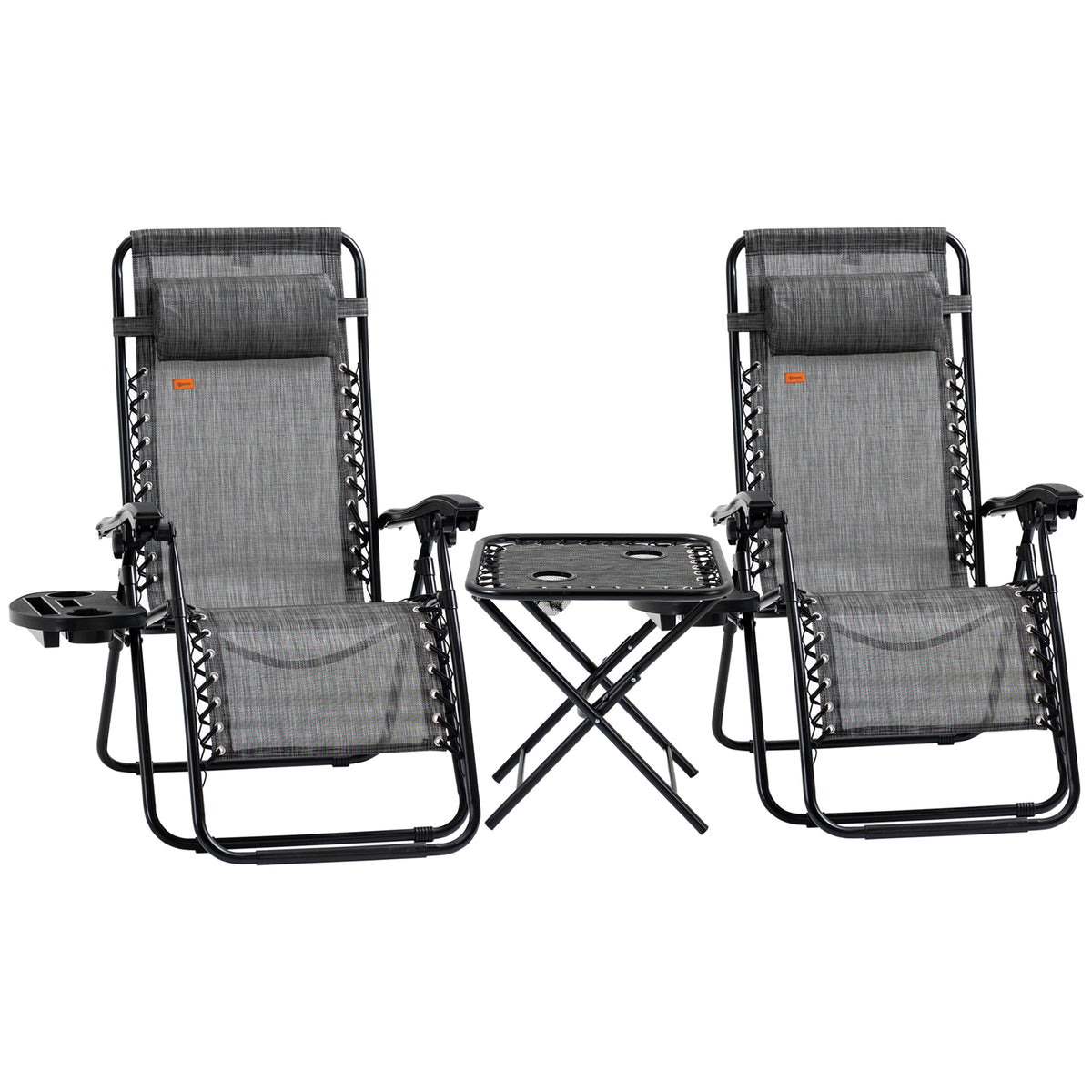 Zero Gravity Chair Set with Side Table, Folding Reclining Chair with Cupholders & Pillows, Adjustable Lounge Chairs for Pool, Backyard, Lawn, Beach, Gray