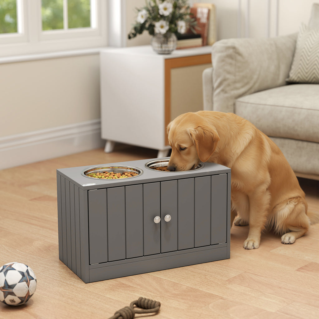Elevated Dog Bowls with Storage Cabinet Containing Large 44L Capacity, Gray