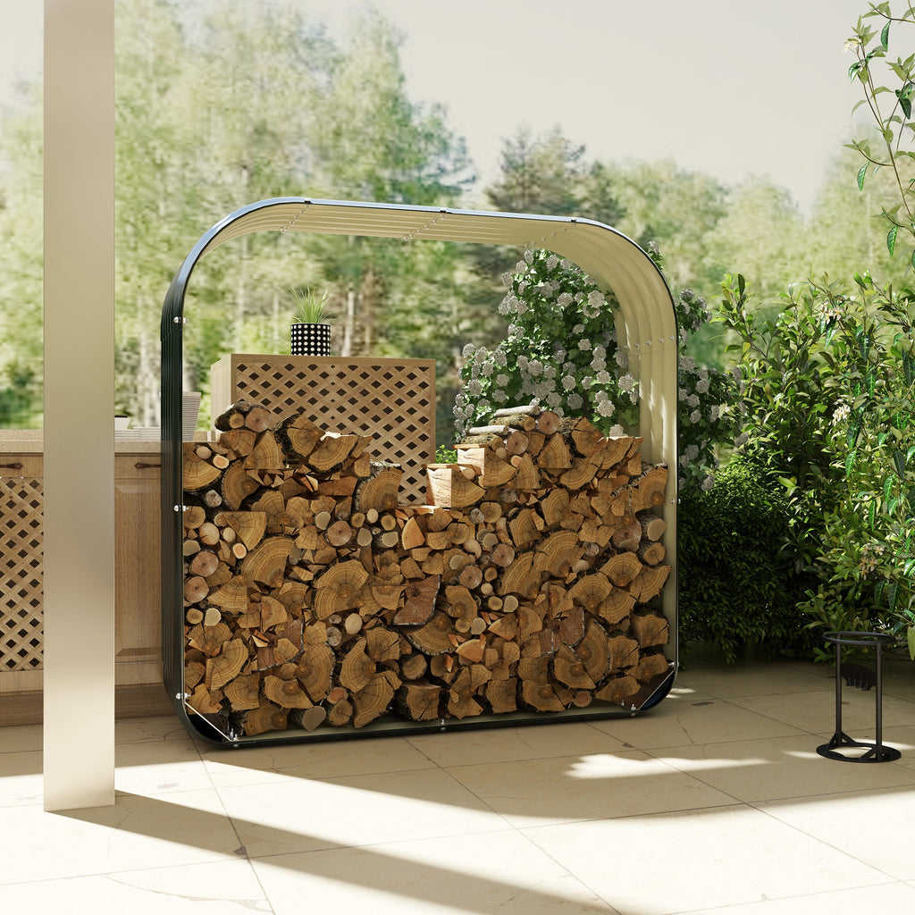 Wood Shed Galvanized Steel Firewood Storage Rack with Rubberized Edge for Safety, 4.7' x 1.4' x 4.7'