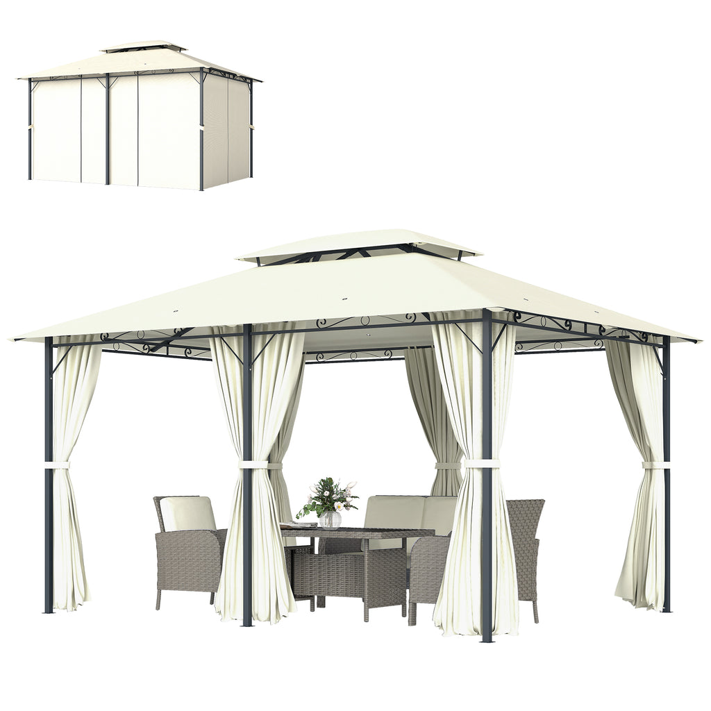 10' x 13' Patio Gazebo, Outdoor Gazebo Canopy Shelter with Curtains, Vented Roof, Steel Frame for Garden, Lawn, Backyard and Deck, Cream White