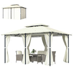 10' x 13' Patio Gazebo, Outdoor Gazebo Canopy Shelter with Curtains, Vented Roof, Steel Frame for Garden, Lawn, Backyard and Deck, Cream White
