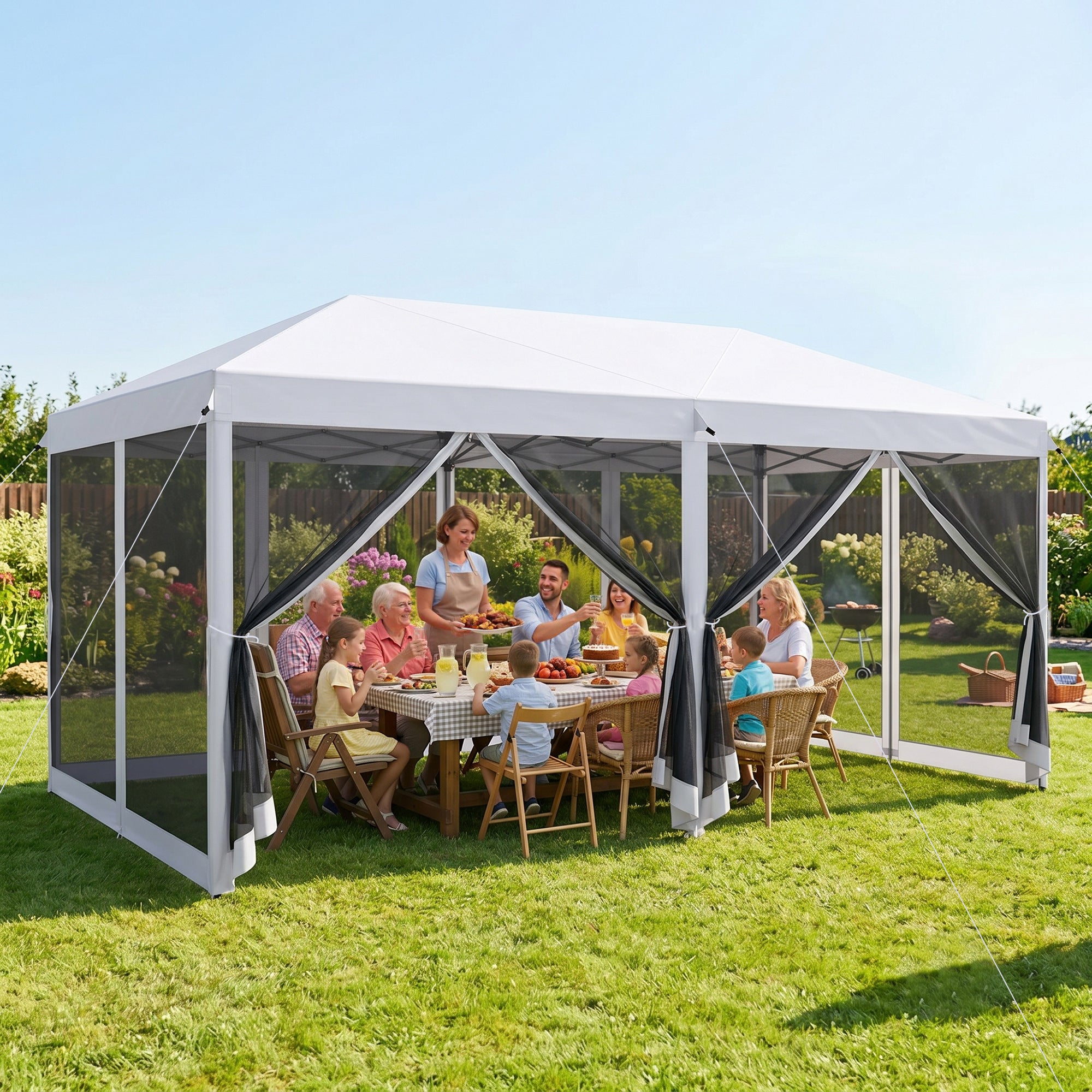 10' x 20' Pop Up Canopy Tent with Netting, Heavy Duty Instant Sun Shelter, Large Tents for Parties with Carry Bag for Outdoor, Garden, Patio, Cream White
