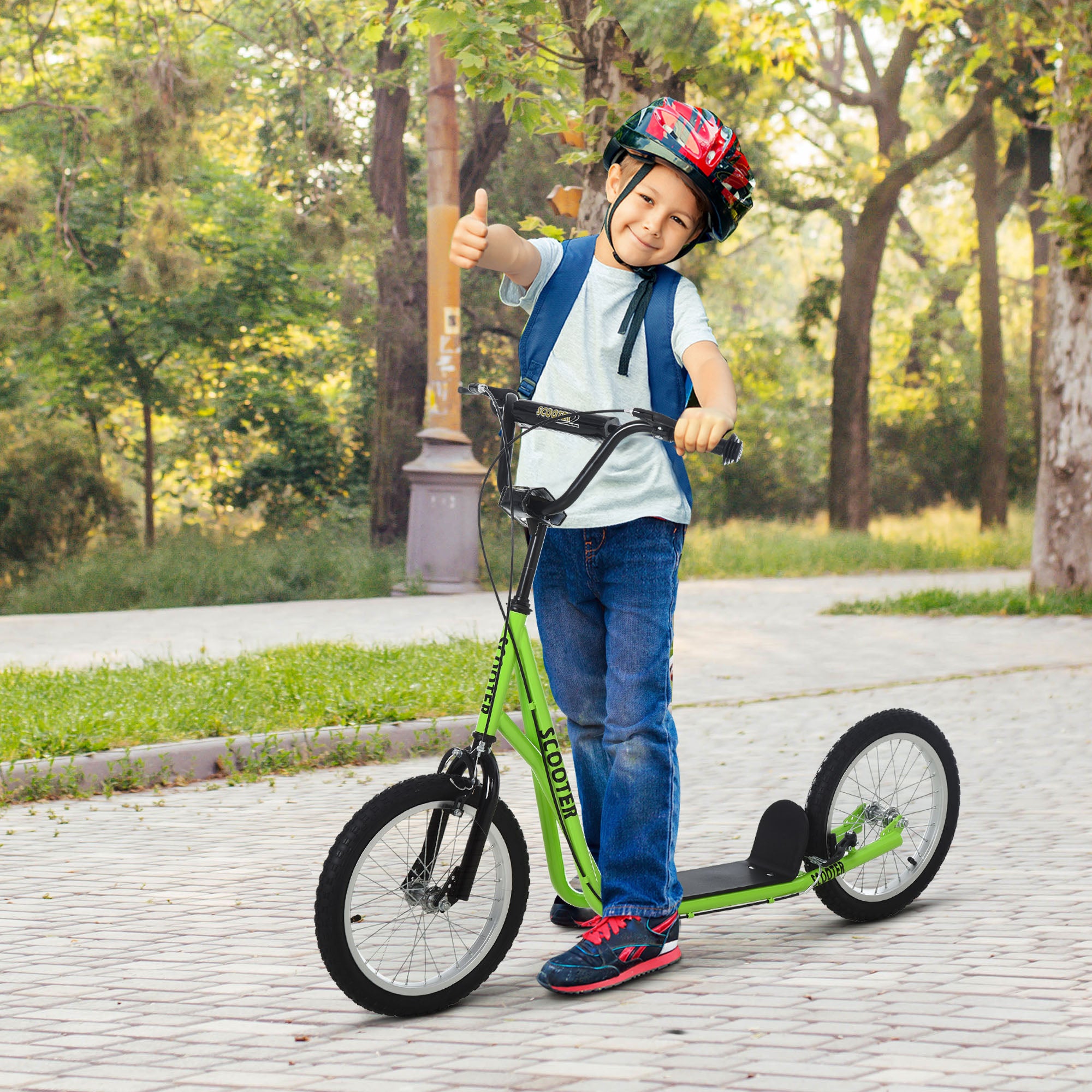 Youth Scooter Kick Scooter for Kids 5+ with Adjustable Handlebar Front and Rear Dual Brakes, Light Green