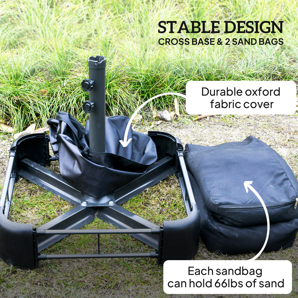 Patio Umbrella, 15' Steel Rectangular Outdoor Double Sided Market Umbrella with Base, Sun Protection & Easy Crank, Blue