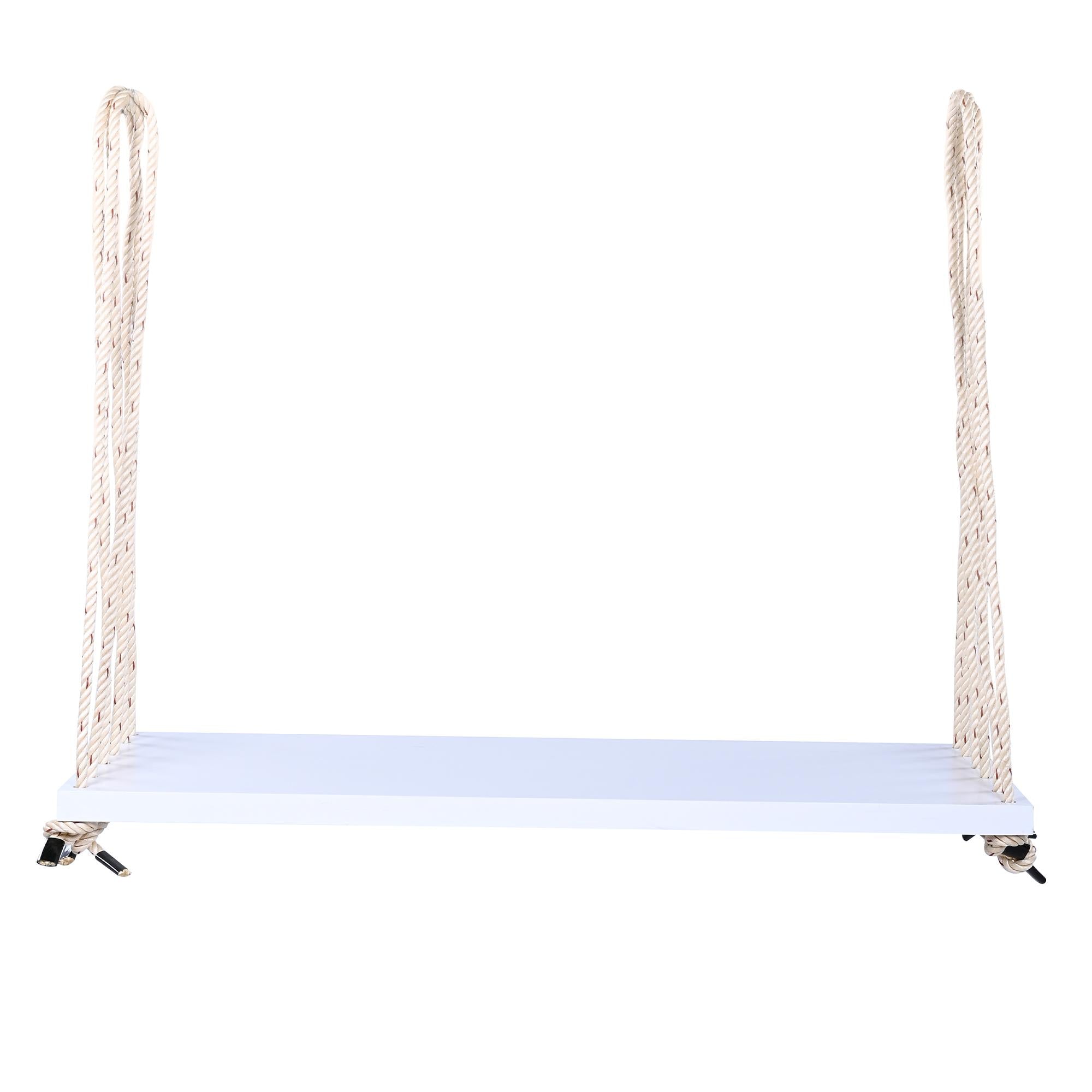 Patio Wooden Swing Chair with 10.8FT Hemp Rop, Hanging Acacia Wood Porch Swing with Cushion & Pillow, 63'' L x 23.5 W x 2'' H, White