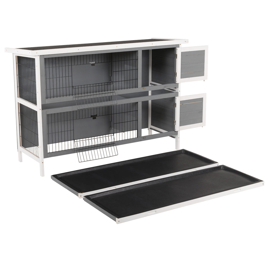 54" 2-Story Large Rabbit Hutch Bunny Cage Wooden Pet House Small Animal Habitat with Lockable Doors, No Leak Tray and waterproof Roof for Rabbits, Chickens, Ducks, Outdoor/Indoor Dark Gray