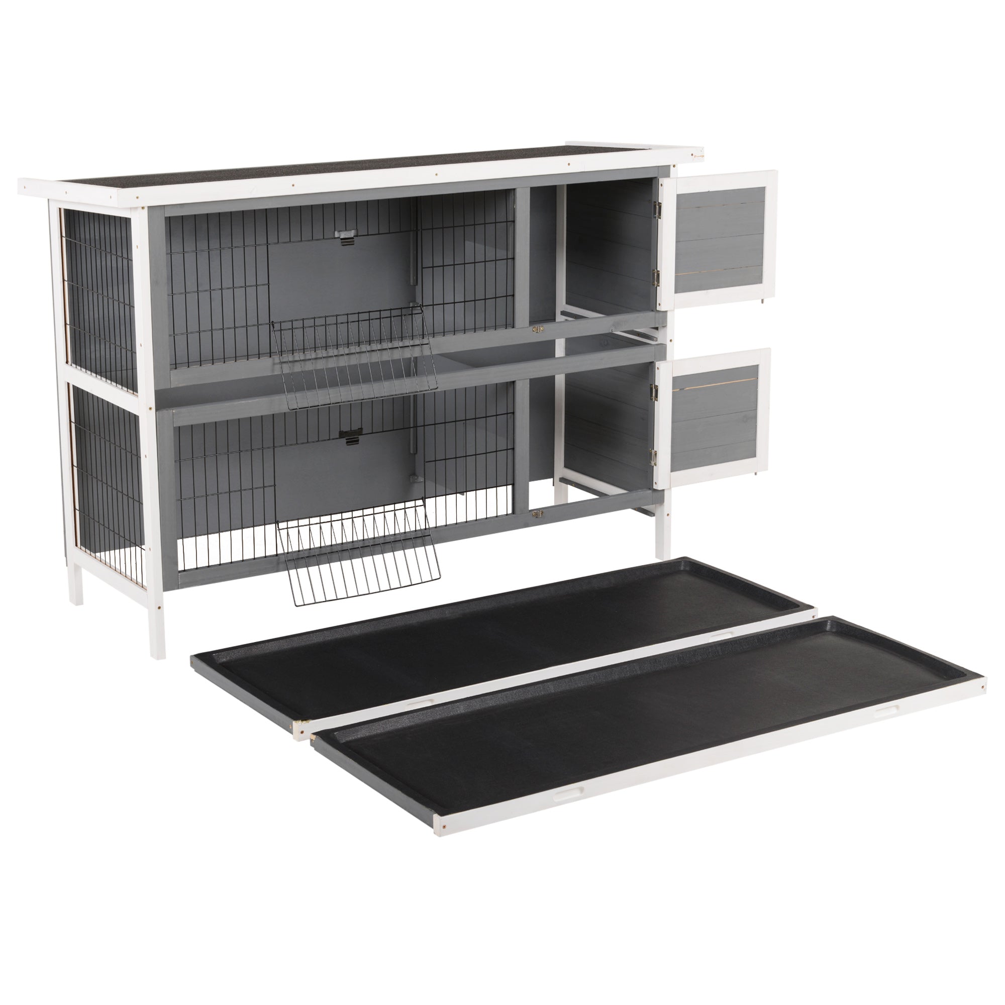 54" 2-Story Large Rabbit Hutch Bunny Cage Wooden Pet House Small Animal Habitat with Lockable Doors, No Leak Tray and waterproof Roof for Rabbits, Chickens, Ducks, Outdoor/Indoor Dark Gray