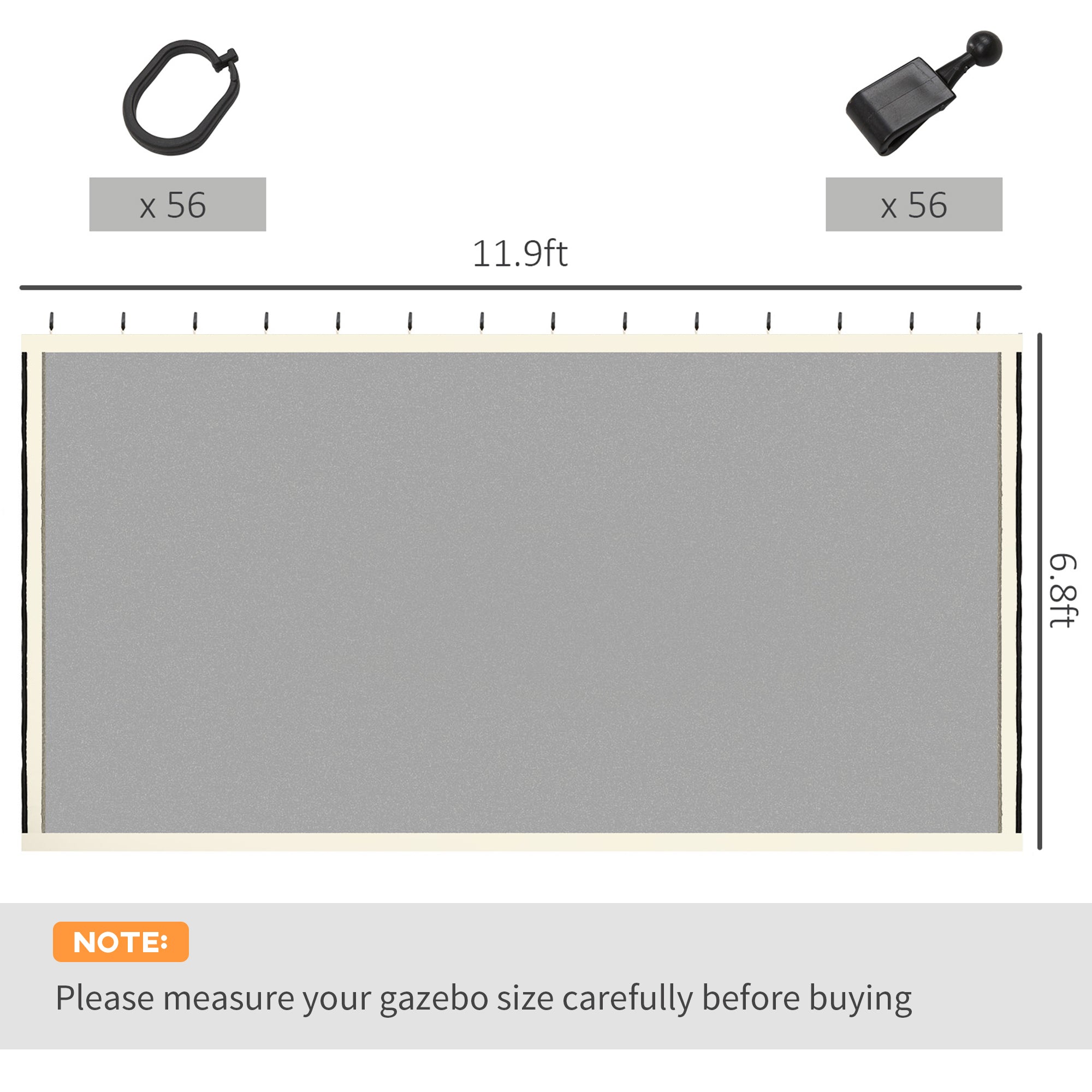 Replacement Mesh Sidewall Netting for 12' x 12' Gazebos and Canopy Tents with Zippers, (Sidewall Only) Cream