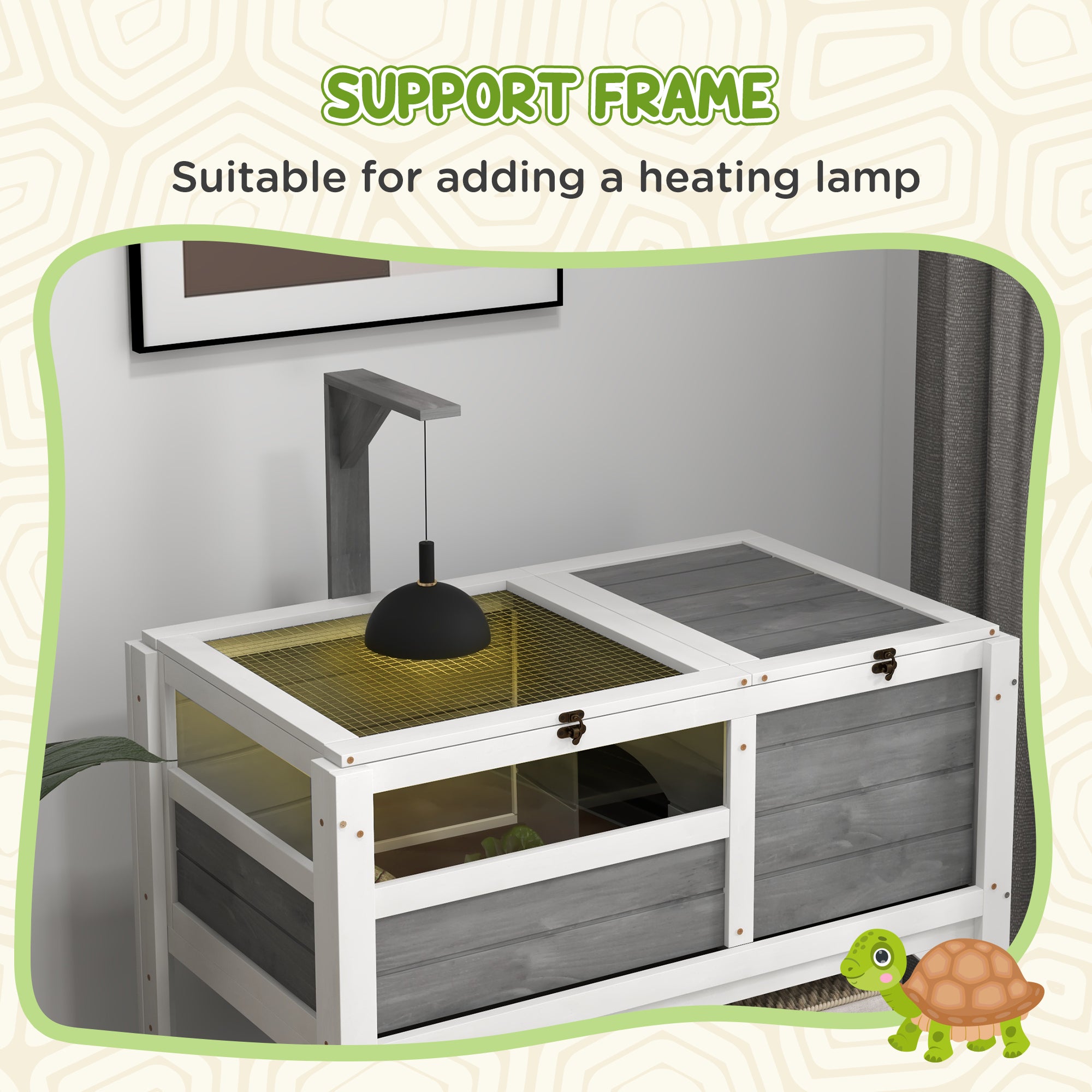Tortoise Habitat with Shelf Storage Tortoise Gift Accessory with Weather Protection for Indoor, Light Gray