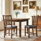 Set of 2 Dining Chairs, Upholstered Slat Back Dining Room Chairs with Rubberwood Legs and Padded Seat, Walnut