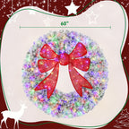 60in Flocked Pre-Lit Christmas Wreath with 3D Red Bow, 11 Lighting Modes, Front Door Christmas Wreath with Remote