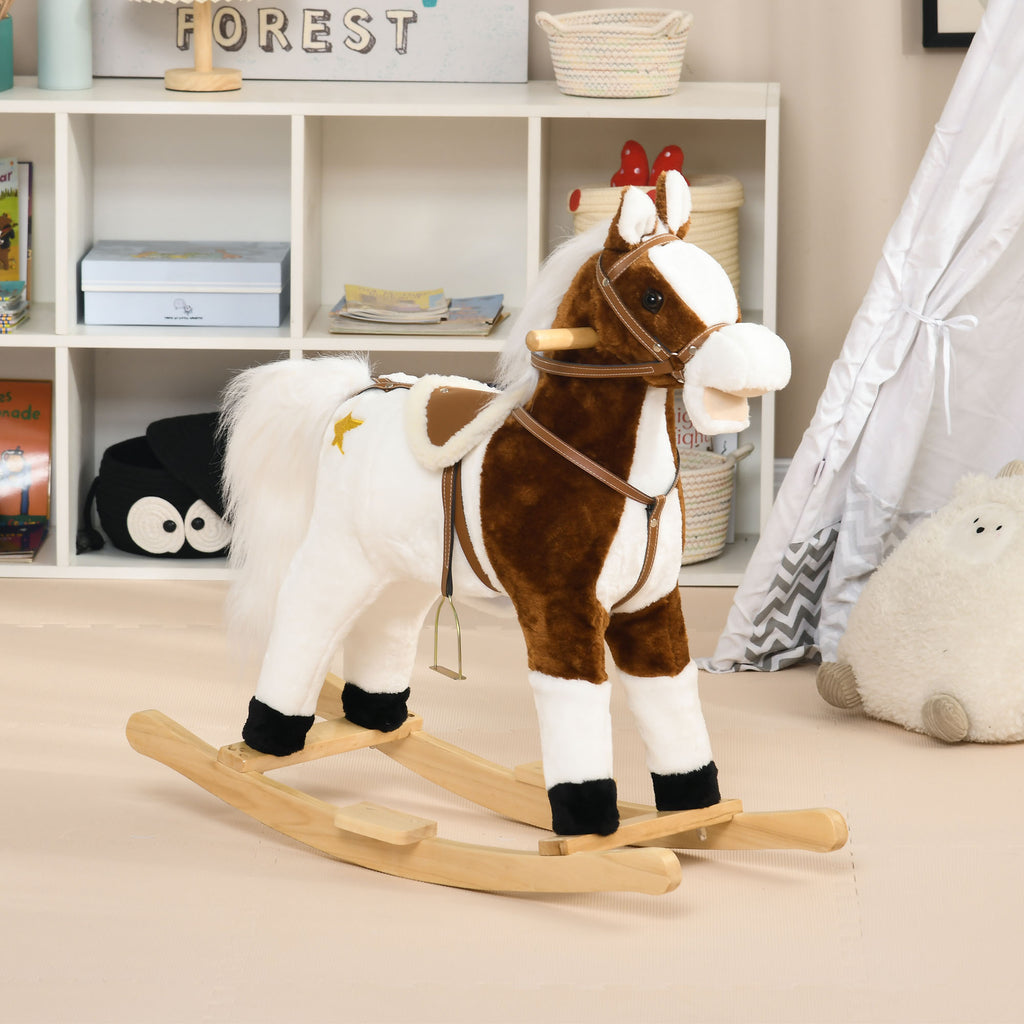 Rocking Horse with Sound, Ride on Horse with Saddle, Toddler Rocker, Gift for 3-8 Year Old, Brown