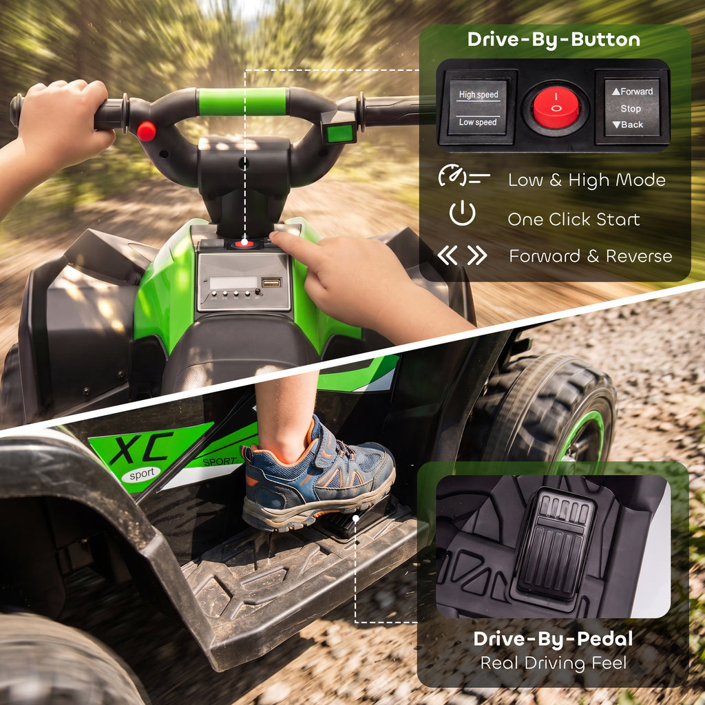 Kids ATV 4 Wheeler, 12V Kids Ride On Toy with Dual Motors, High & Low Speed, Music, Headlights, Up to 3.7 MPH, Green