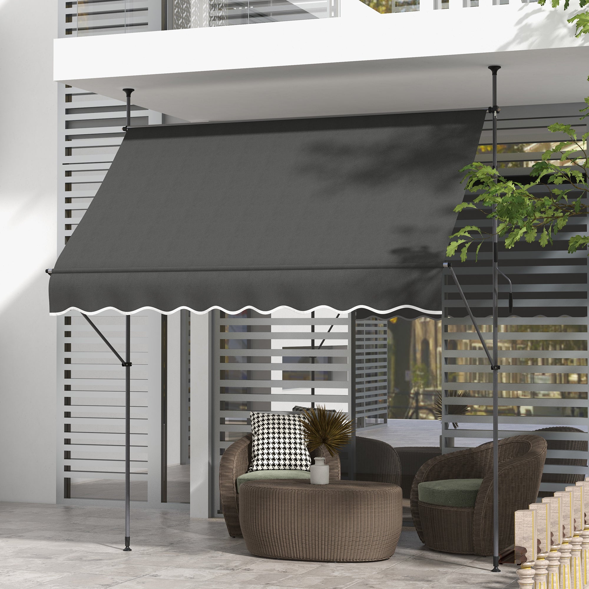 8' x 4' Manual Retractable Awning, Non-Screw Patio Awning, UV Resistant for Window or Door, Dark Gray