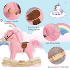 Rocking Horse Plush Animal on Wooden Rockers, Baby Rocking Chair with Sounds, Moving Mouth, Wagging Tail, Pink