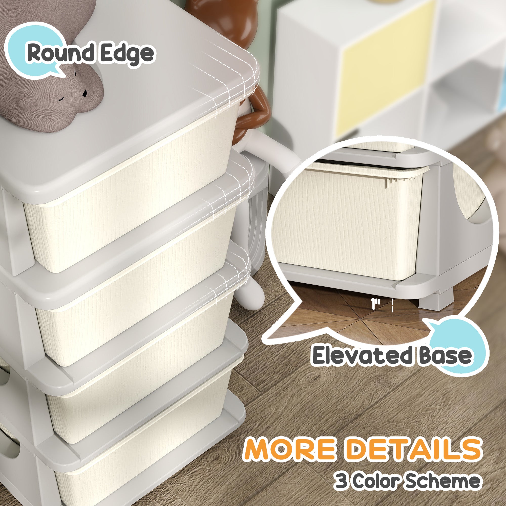 30" 4 Tier Kids Storage Unit Dresser Tower w/ 4 Drawers, Cream White