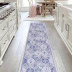 2x10 Low-Pile Non-Slip Non-Shedding Washable Area Rug, Kid and Pet Friendly, Foldable Carpet for Bedroom, Kitchen, Dining Room, Blue