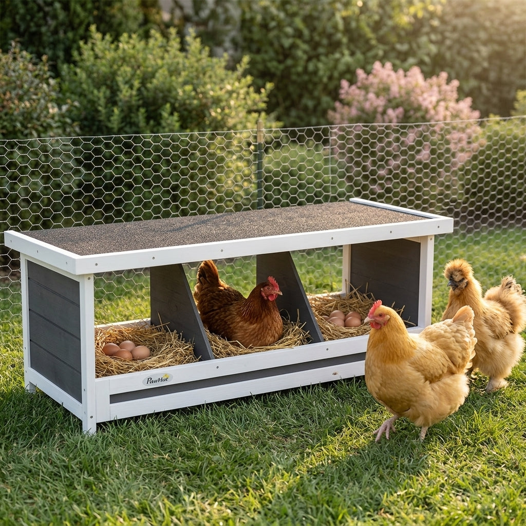 Wood Nesting Boxes Chicken Coop Accessories for Up to 3 Chickens, with Asphalt Roof, Gray