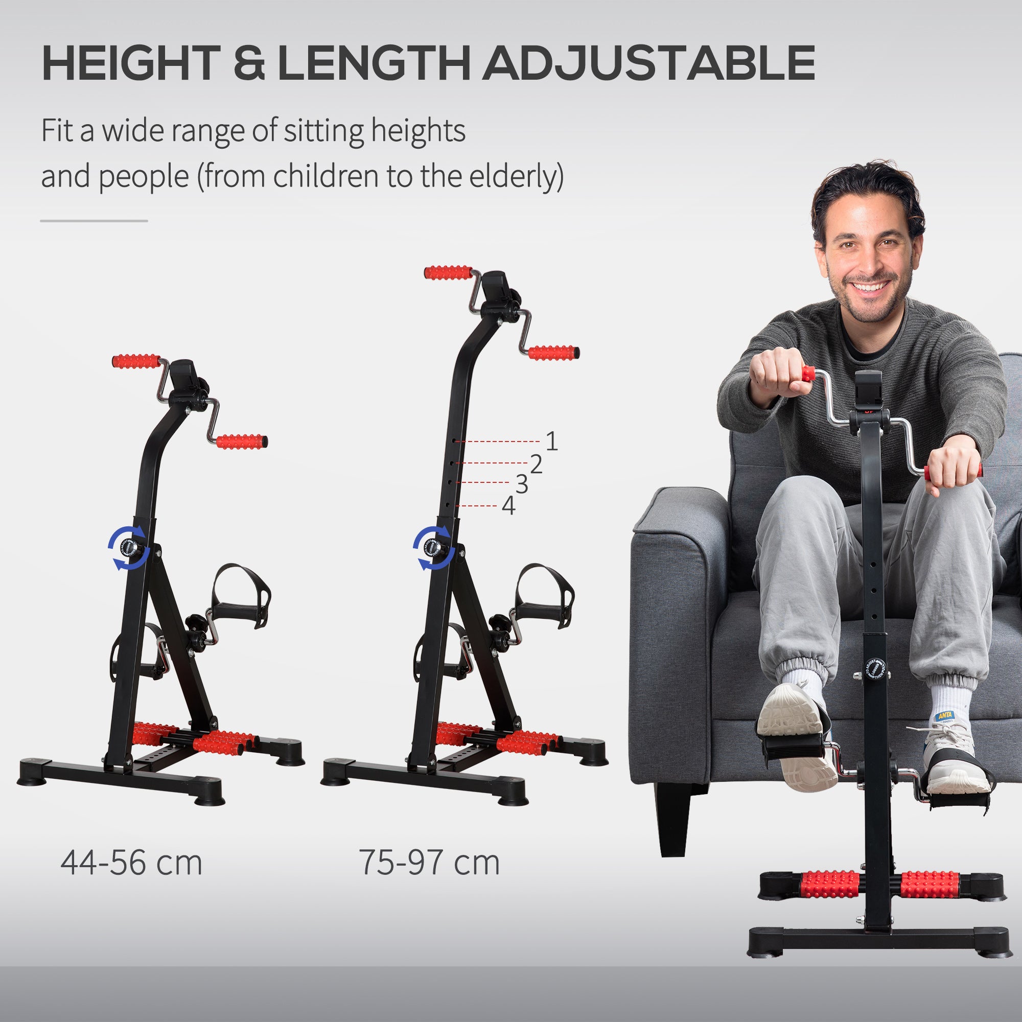 Pedal Exerciser, Hand Arm Knee and Leg Exercise Machine for Seniors, Height-adjustable, with LCD Display and Foot Massage Roller