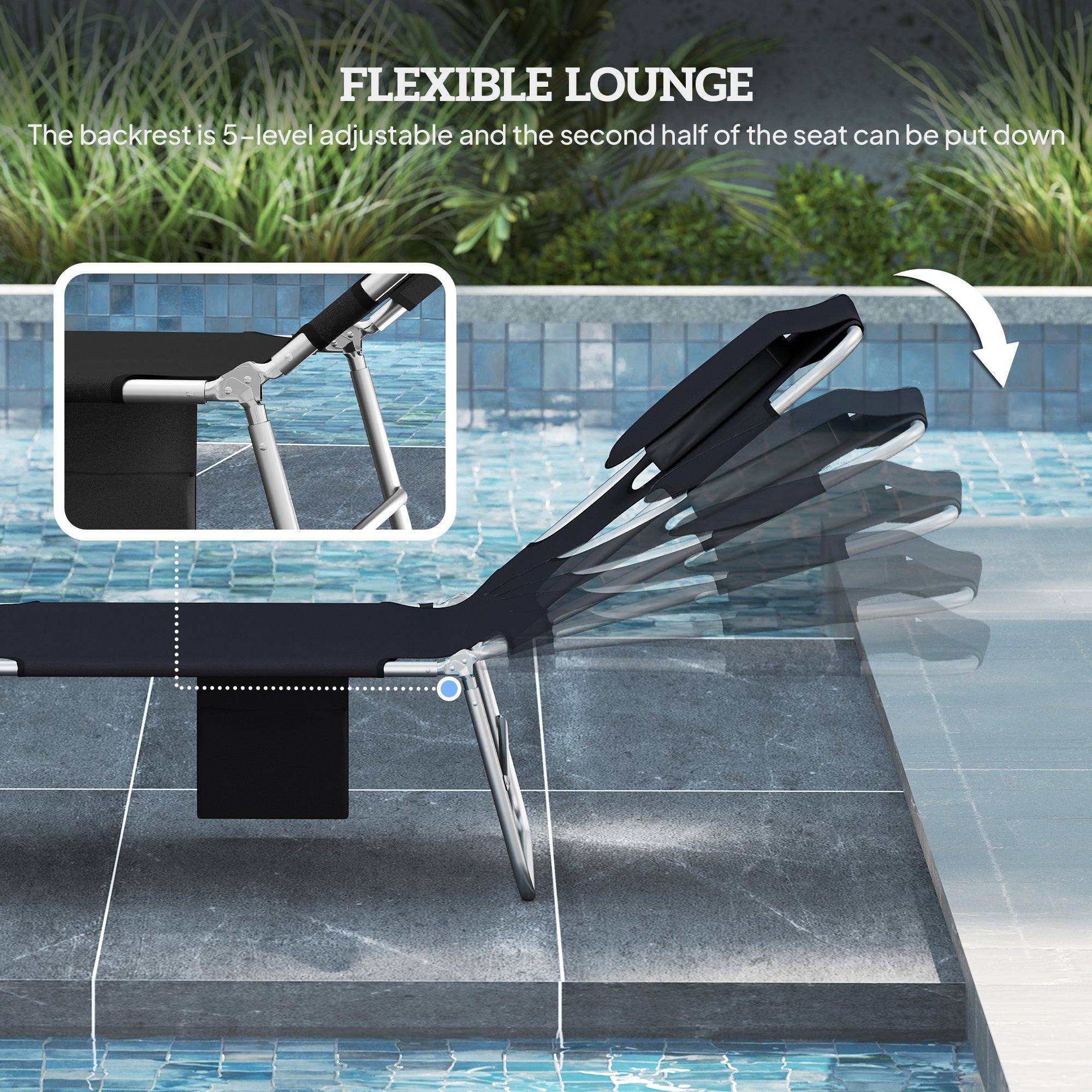 2 Tanning Chairs with Face Hole, 5-Level Adjustable Outdoor Chaise Lounge Chair with Pillow for Beach, Pool, Black
