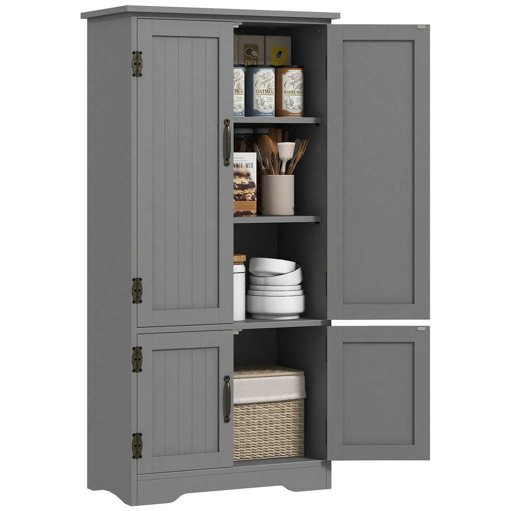 Accent Floor Storage Cabinet Kitchen Pantry with Adjustable Shelves and 2 Lower Doors, Gray