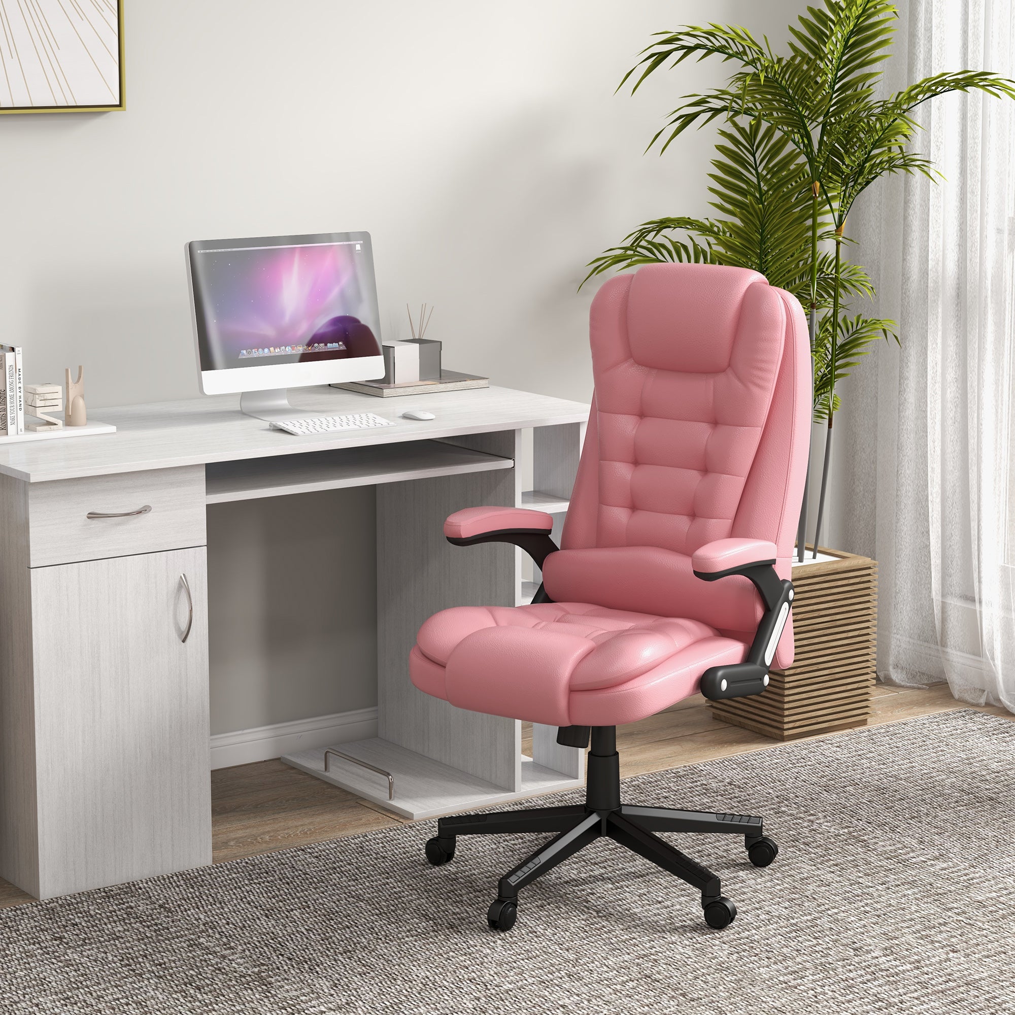 Massage Office Chair, Heated Reclining Computer Chair with 6 Vibration Points, Armrest and Remote, Pink