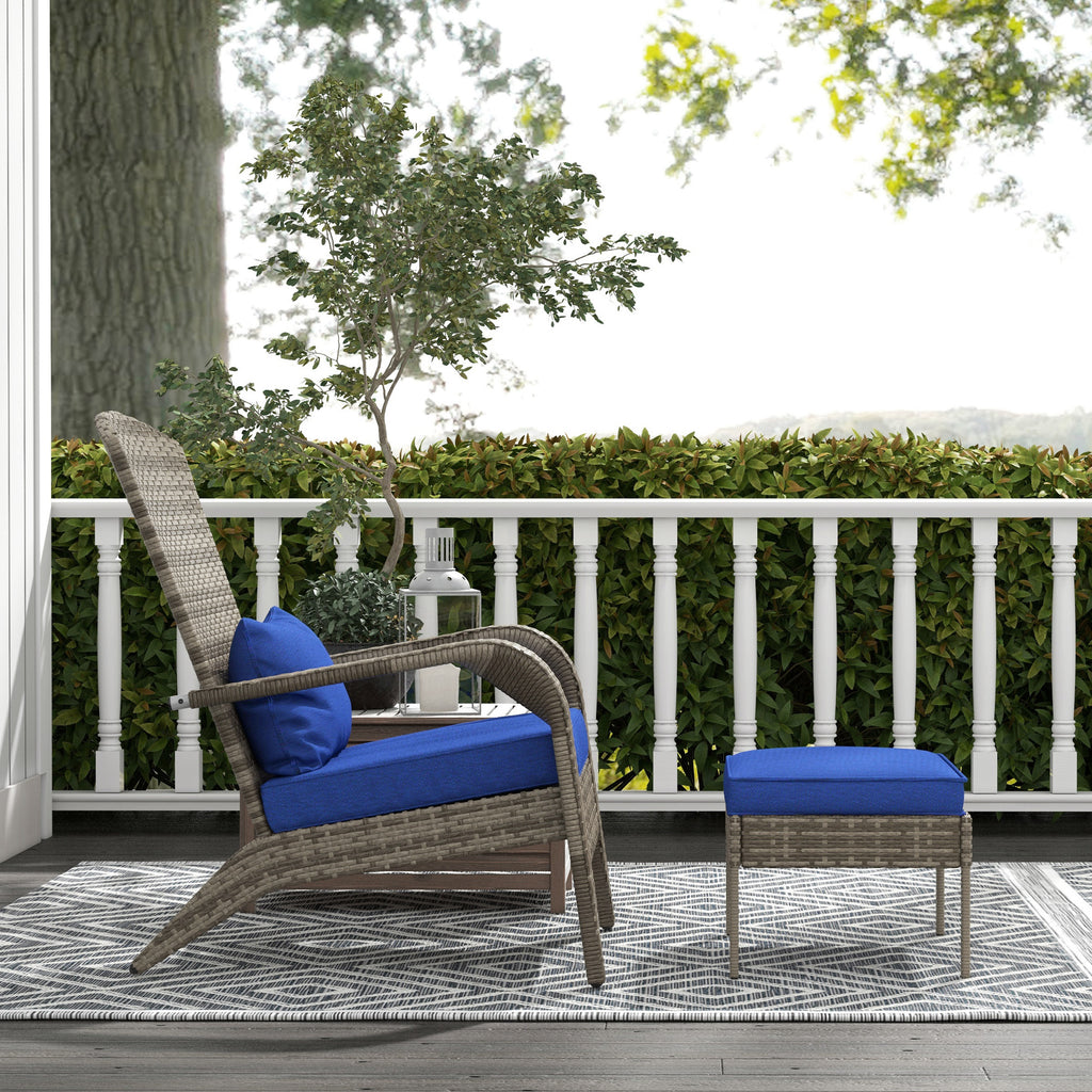Wicker Adirondack Chair Fire Pit Chair w/ Ottoman & Cushions, Blue