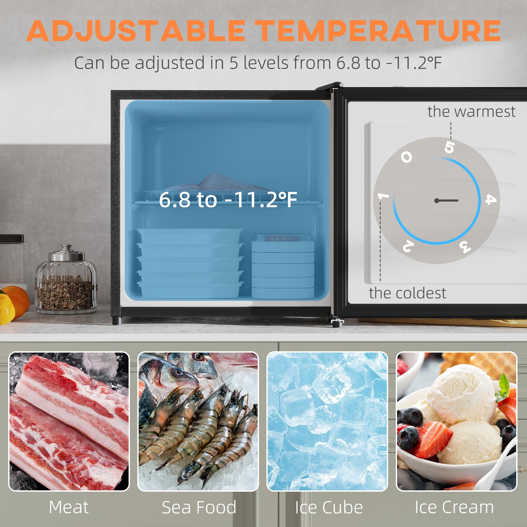 1.1 Cu.Ft Countertop Mini Freezer, Compact Upright Freezer with Removable Shelves, Silver