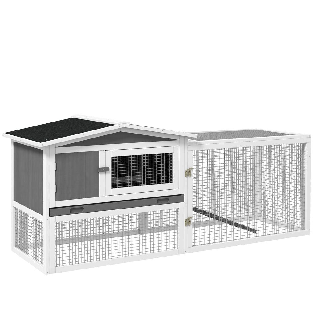 Rabbit Hutch 2-Story Bunny Cage, Guinea Pig Cage Indoor Outdoor, Small Animal House with Slide Out Tray, for Rabbits, Chickens, Ducks, 61.5" x 23" x 27", Light Gray
