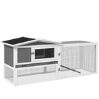 Rabbit Hutch 2-Story Bunny Cage, Guinea Pig Cage Indoor Outdoor, Small Animal House with Slide Out Tray, for Rabbits, Chickens, Ducks, 61.5" x 23" x 27", Light Gray