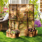 62.5" x 19" x 66" Wood Panel Trellis w/ 4 Planter Box Raised Bed for Garden Natural Wood