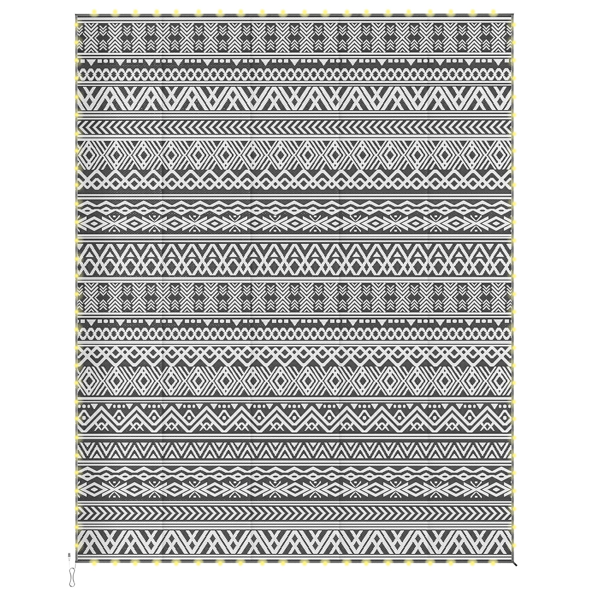 Outdoor Rug Carpet with USB Lights Reversible Patio Rug with Carry Bag for Camping 10' x 8'