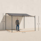 10' x 13' Outdoor Pergola Gazebo, Steel Patio Canopy with Weather-Resistant Fabric and Drainage Holes, Gray