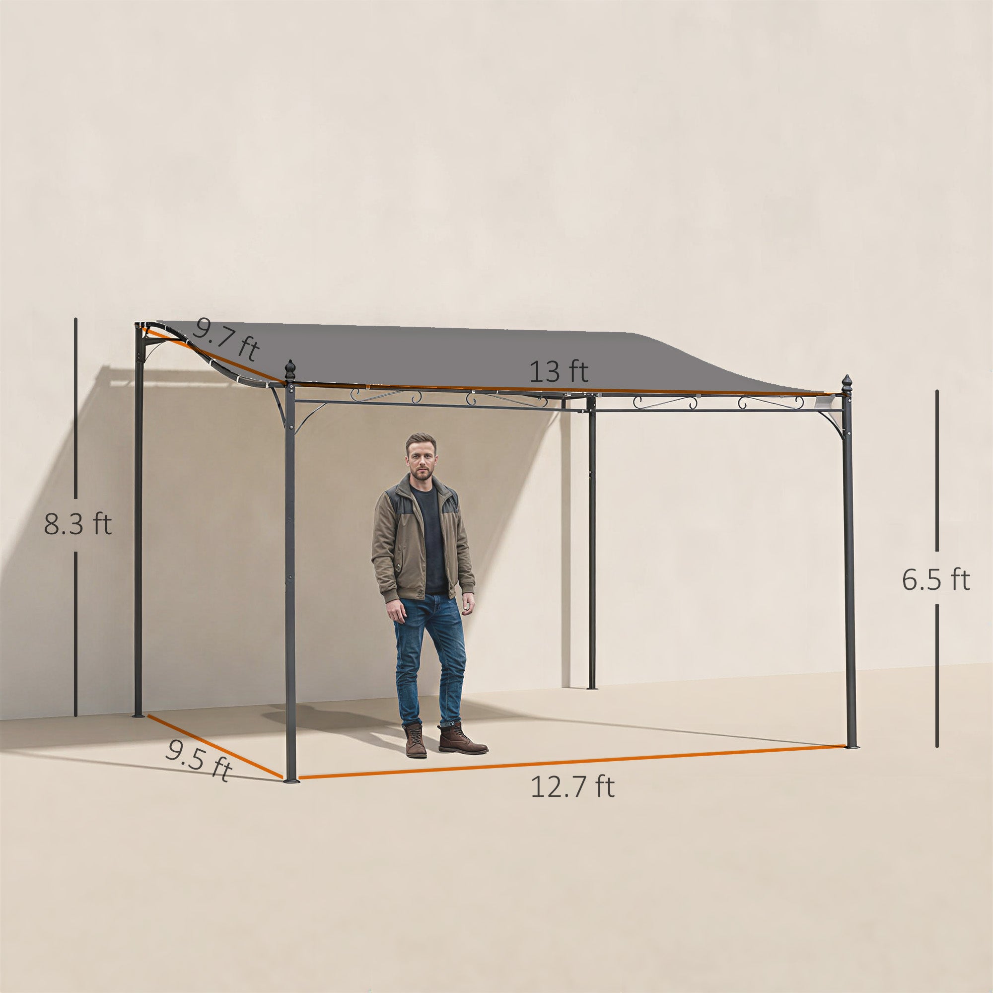 10' x 13' Outdoor Pergola Gazebo, Steel Patio Canopy with Weather-Resistant Fabric and Drainage Holes, Gray