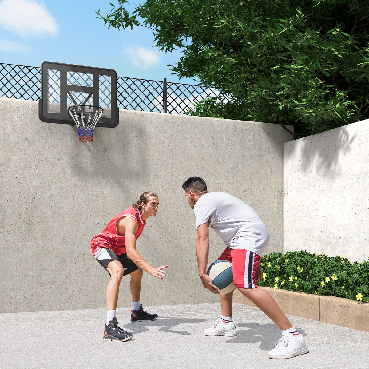 Wall Mounted Basketball Hoop, Basketball Goal Combo Kit with 43" Reinforced Shatter Resistant Backboard and All Weather Net for Indoor or Outdoor Use
