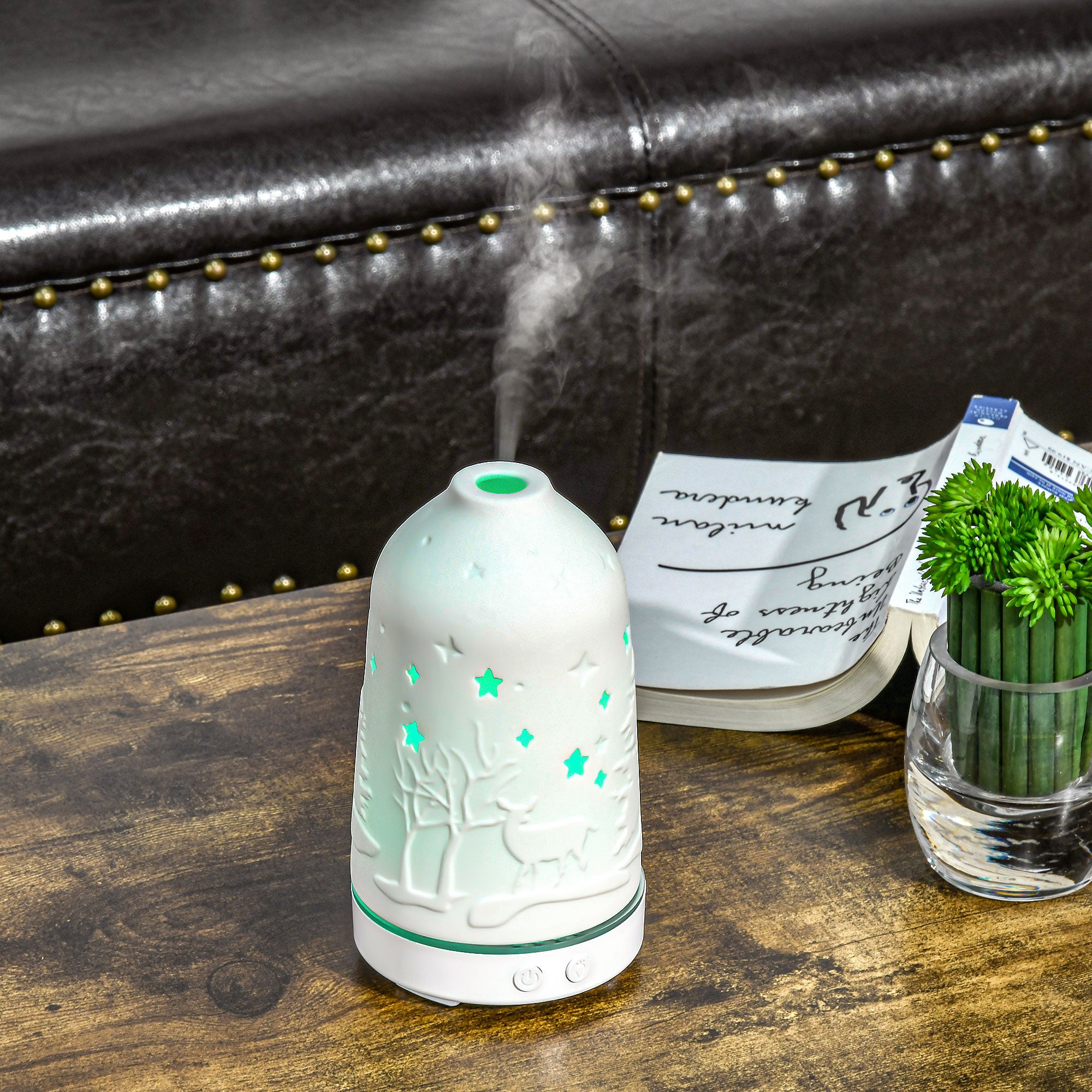 100ml Ultrasonic Aromatherapy Diffuser, Essential Oils Humidifier with Ceramic Cover, 7 Colors LED Lights, Timer, Waterless Auto-off for Home and Office, White
