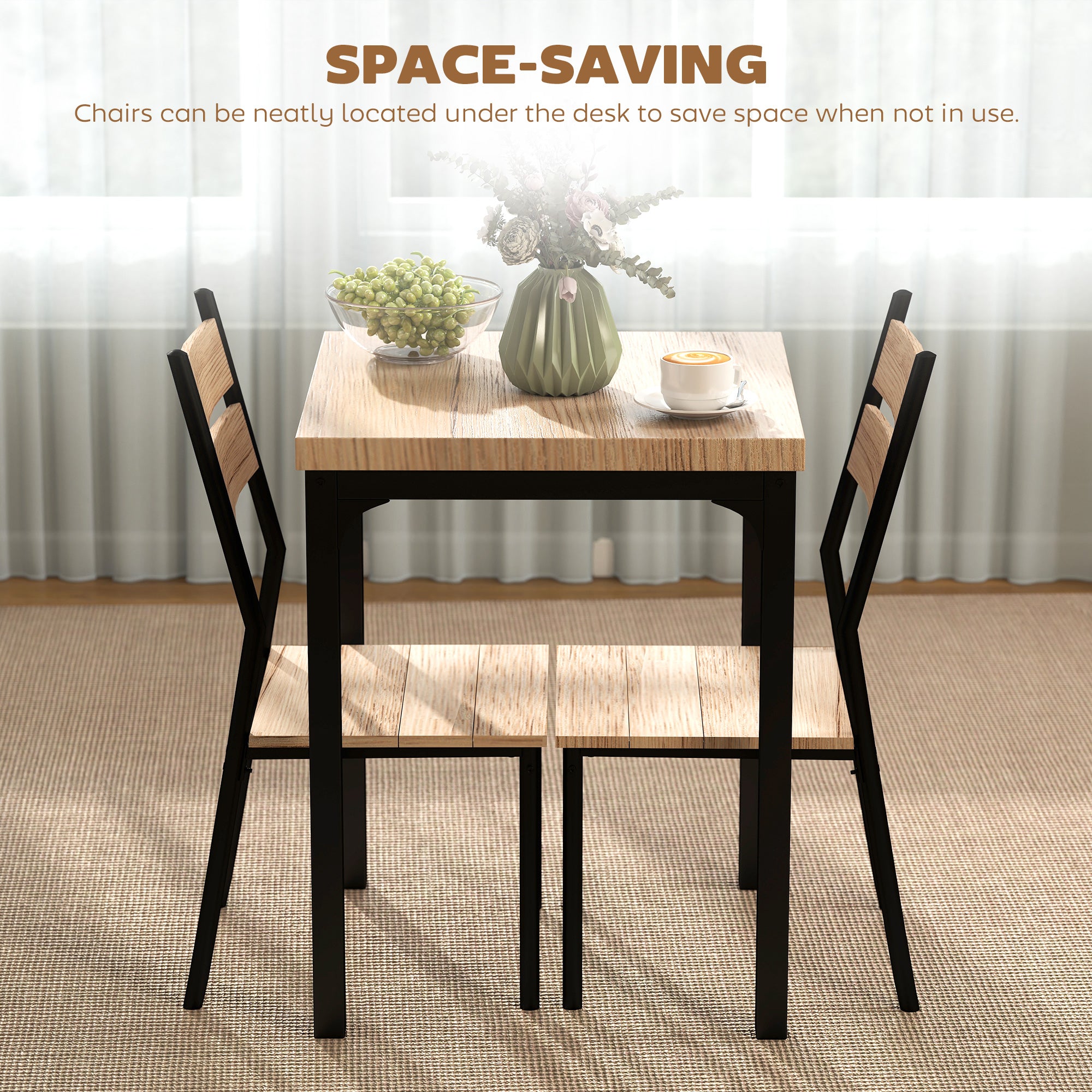 3 Piece Dining Table Set for 2, Modern Kitchen Table and Chairs, Dining Room Set for Breakfast Nook, Light Wood Grain