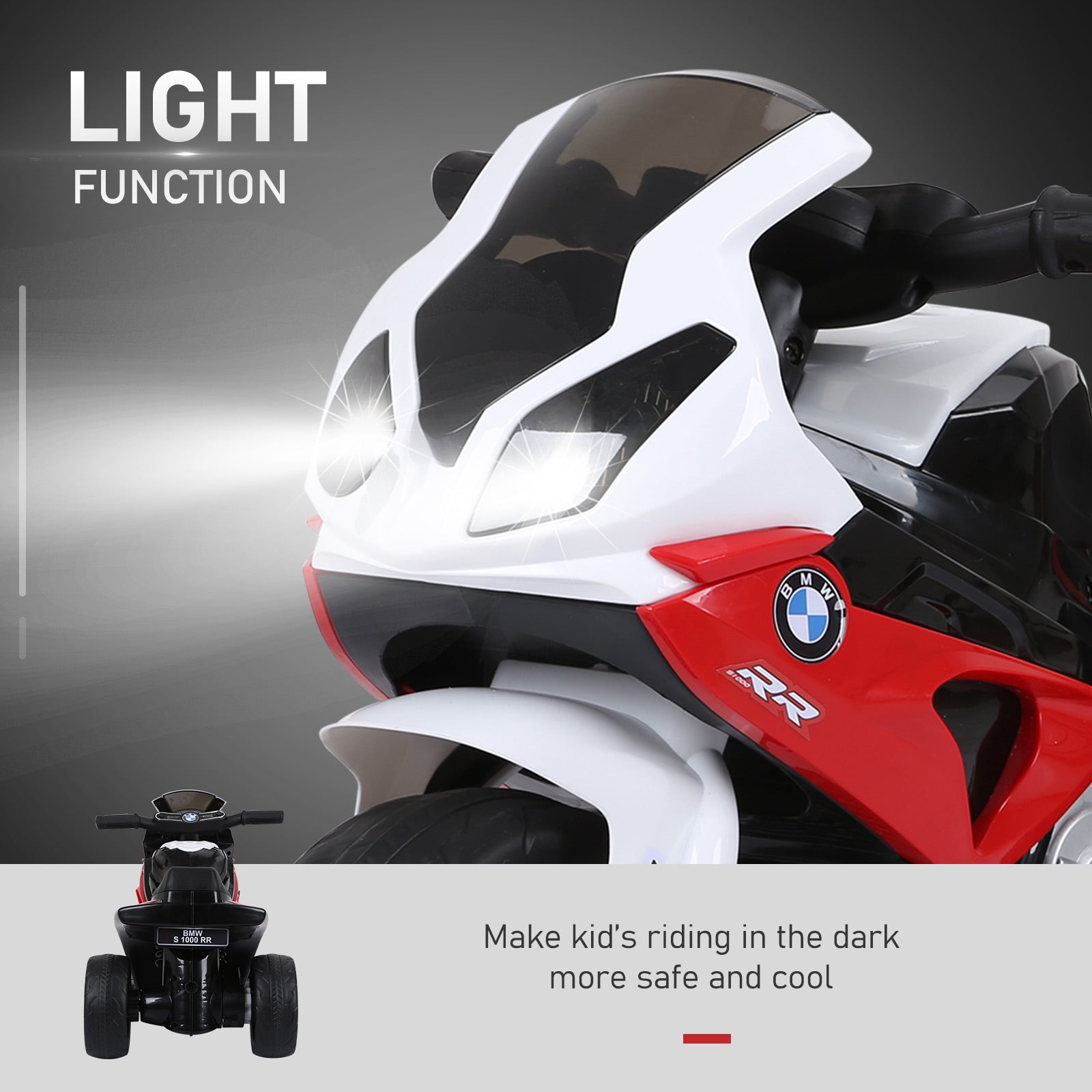 6V 3 Wheeled Electric Motorcycle, Kids Motorcycle Licensed with Headlight, Music, Red