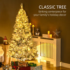 6' Prelit Artificial Flocked Christmas Trees, with Snow Frosted Branches, Warm White LED Lights, Auto Open