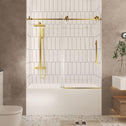 Frameless Sliding Shower Door with Smooth Quiet Stainless Steel Rollers & Round Tracks, Panel for Bathroom, 60" L x 0.5" W x 60" H, Brushed Gold