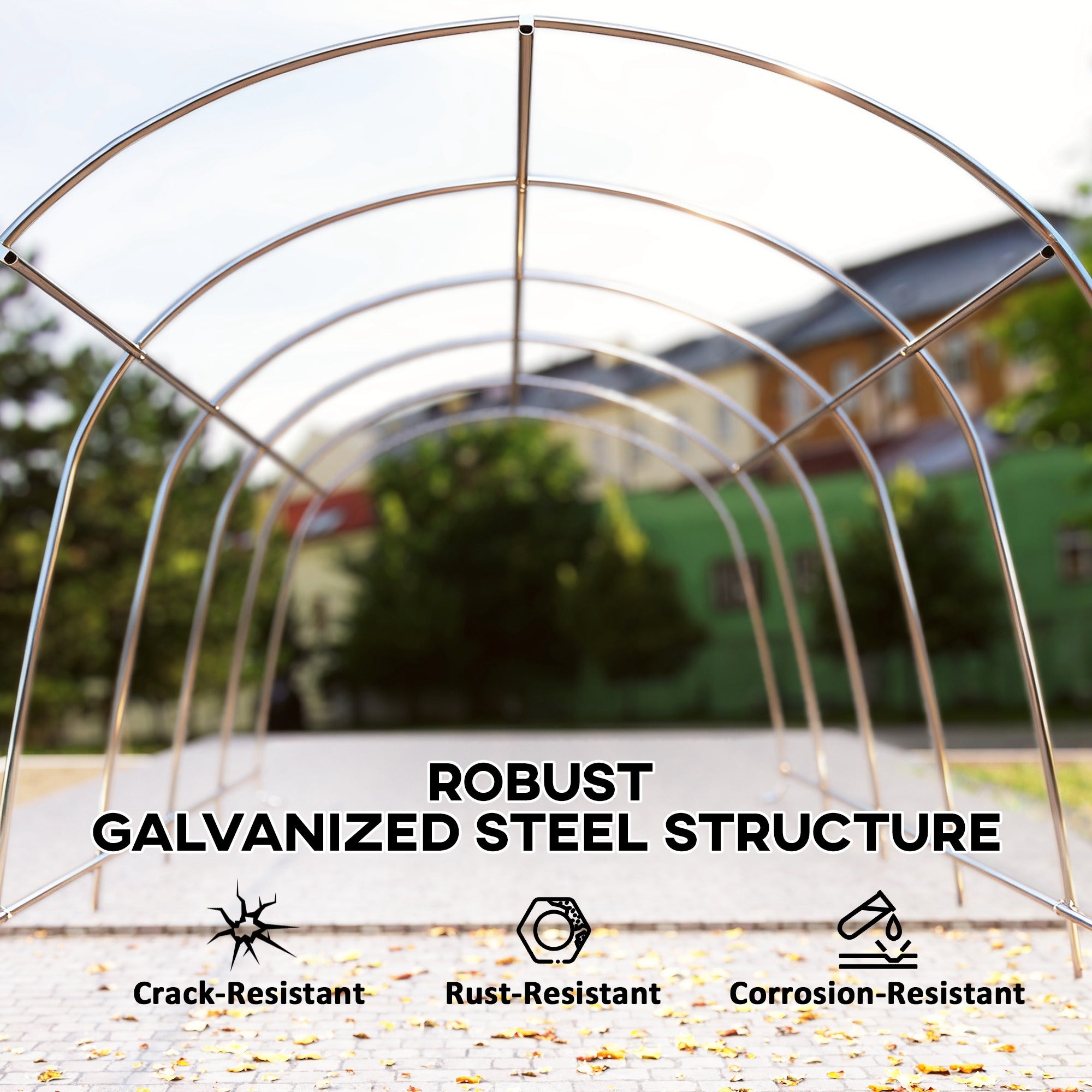 12' x 23.6' Heavy Duty Carport, UPF50+ Portable Garage Car Canopy Tent with Galvanized Frame, Large Door, Dark Gray