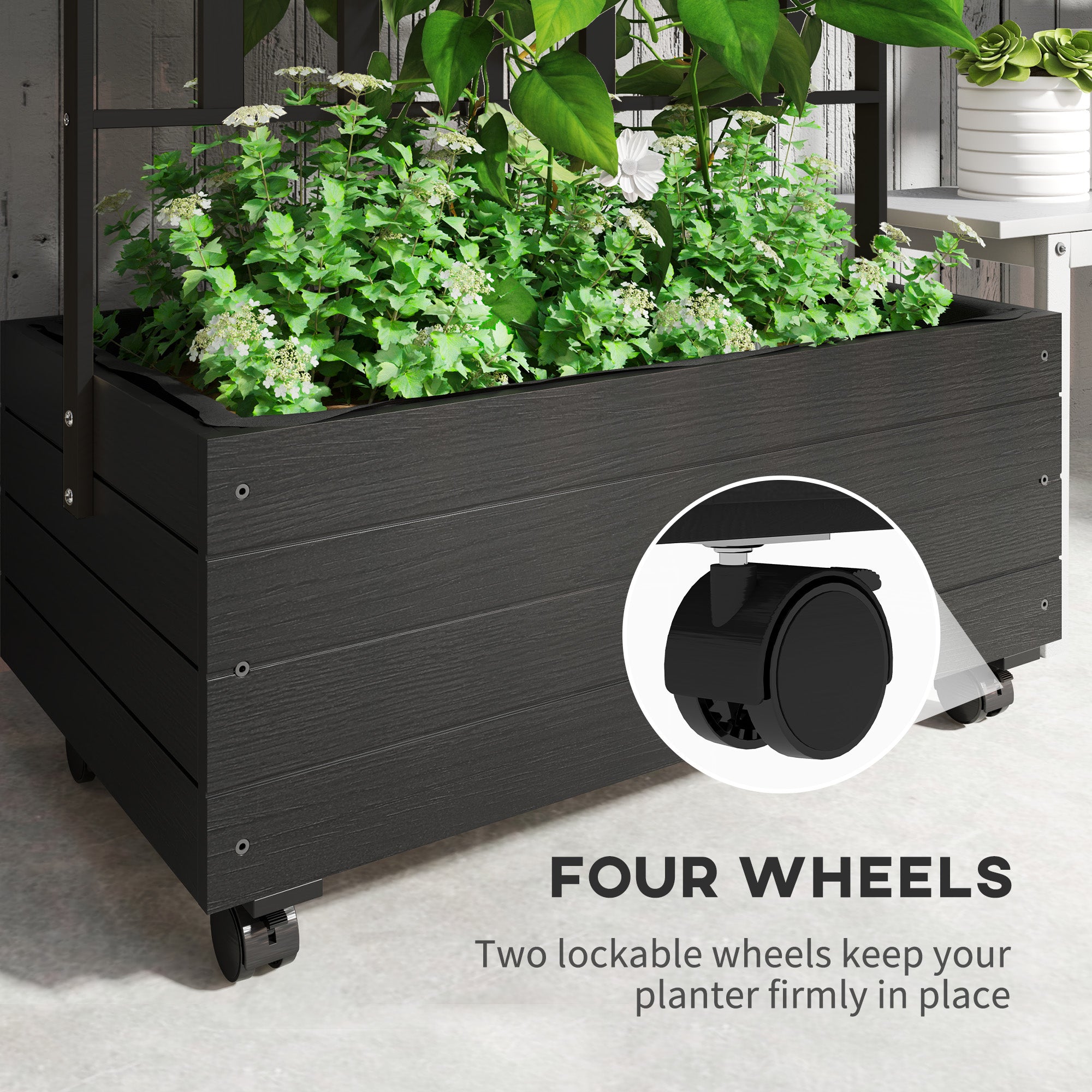 Raised Garden Bed with Trellis and Wheels, Outdoor Planter Wooden Elevated Garden Bed for Garden, Patio, Balcony