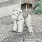 Kids Rocking Horse with Bear Toy, Plush Animal Rocker with Fun Realistic Sounds for Toddler 18-36 Months, White